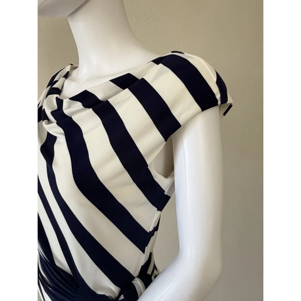 Ralph Lauren Striped Sheath Dress Side Tie Navy White Size 4 - Picture 7 of 15